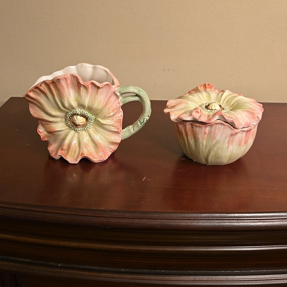 Fitz & Floyd Strasbourg Garden Sugar Bowl & Creamer 1990